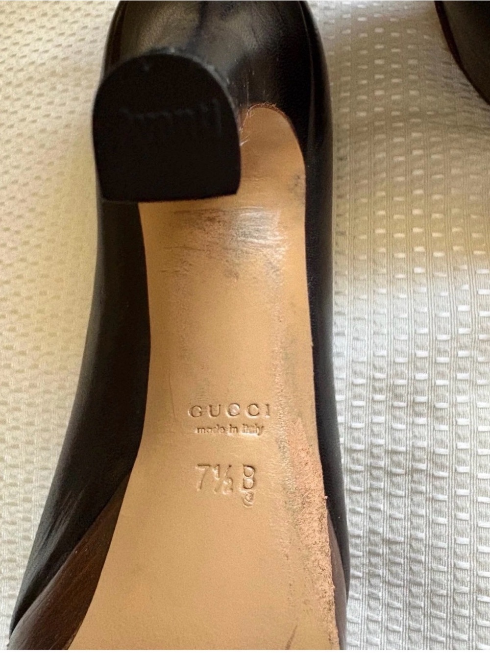 Gucci Horsebit Peep Toe Heels Black Leather Platform Pumps Size 7.5B - Picture 5 of 7